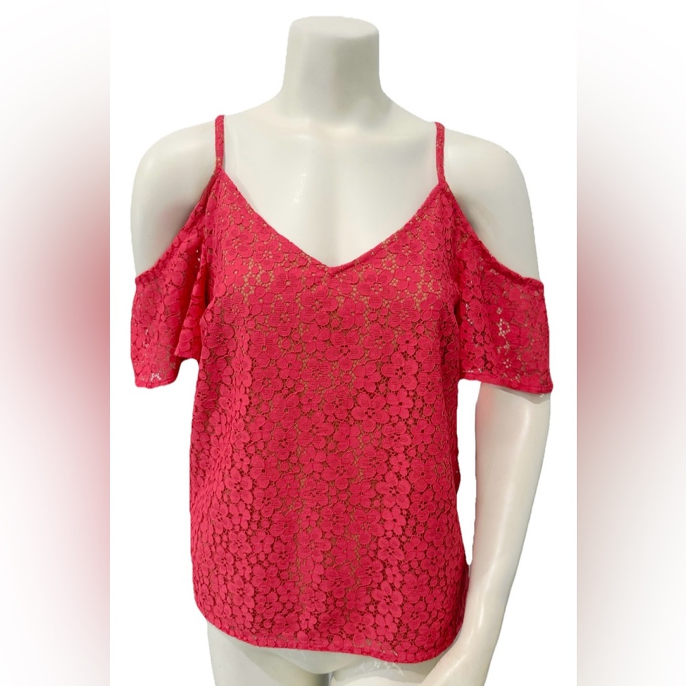 Michael Kors Geranium Pink Lace Cold Shoulder Top NWT Size M